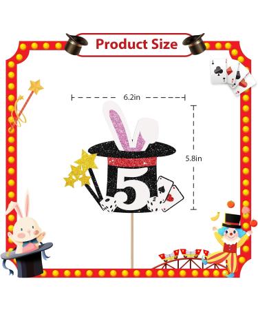 Magic Show 5th Birthday Cake Topper Black Glitter Magician Hat Five Years Old Birthday Cake Topper Magical Rabbit Cake Topper for Boys Magical Themed 5th Anniversary Party Decoration - Buy Online on GoSupps.com