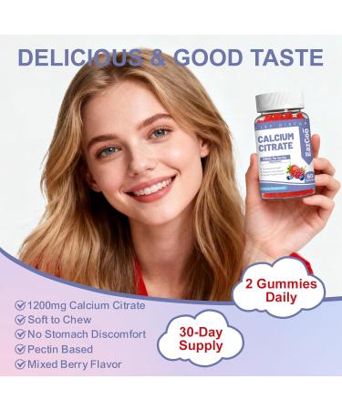 Calcium Citrate Gummies Chewable 1200mg Calcium Gummies for Women & Men Calcium Supplement for Muscle & Immune Support High Absorption Sugar Free Mixed Berry Flavor 60 Count - Buy Online on GoSupps.com