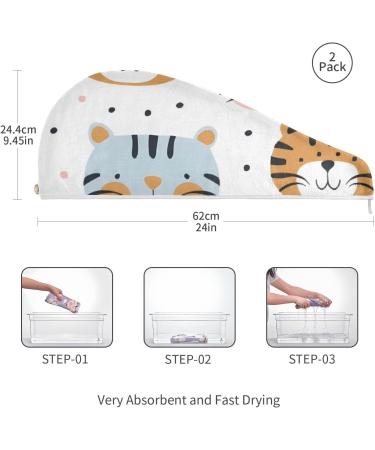 Lovely Tigers Hair Towel 2 Pack | Super Absorbent Quick Dry Hair Turbans for Women & Girls | Stylish & Functional Head Towels - Buy Online on GoSupps.com