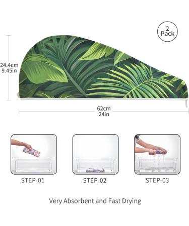 Tropical Green Palm Leaf Hair Towel 2 Pack - Super Absorbent Quick Dry Hair Turbans for Women & Girls | Stylish & Functional Hair Drying Solution - Buy Online on GoSupps.com