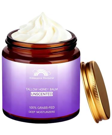 Iridescence Discourse Beef Tallow for Skin, Grass-Fed Tallow and Honey Balm, Nourishing Tallow Face Moisturizer Natural Beef Tallow for Dry, Sensitive, or Irritated Skin Unscented 4oz