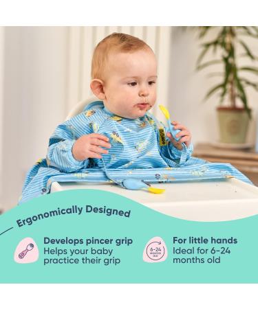 BIBaDO Handi Toddler Cutlery Set - Food Safe Baby Fork and Spoon Set | Utensils for Babies 6 Months+ | Attaches to BIBaDO Coverall Bib | Speedy Dinos - Buy Online on GoSupps.com