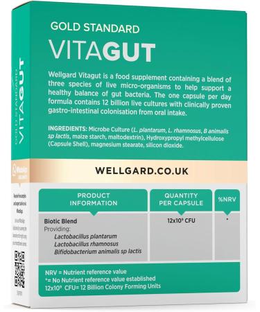 Wellgard Vitagut Probiotics for Gut Allergen-Free 12 Billion CFU Per Capsule Scientifically Proven Vegan Made in UK - Buy Online on GoSupps.com