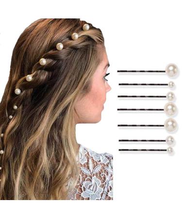 Bartosi Pearls Bobby Pins Hair Clips Hair Barrettes Hairpin Accessories for Women and Girls (Pack of 7)(White)