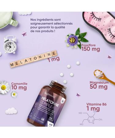 Melatonin 400 Vegan Tablets For +1 Year - Fast Sleep (EFSA) Sleep High Dosed - With Passionflower Chamomile Magnesium & Vitamin B6 - High Bioavailability Without Addiction - Buy Online on GoSupps.com