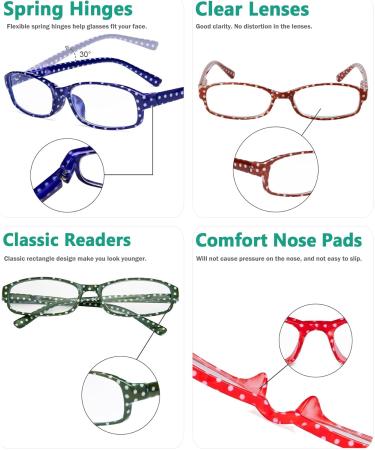 Eyekepper 4 Pack Ladies Fashion Reading Glasses - Stylish Polka Dot Readers +4.00 | Small Lens Designs for Women - Buy Online on GoSupps.com