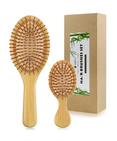 2Pcs Hair Brush  Natural Bamboo Hair brushes Set With Paddle Detangling Wooden Hairbrush and Mini Travel Size Brush Natural Wooden Hairbrush Massage Scalp Thick/Thin/Curly/Dry Hair For Women Men and Kids by MRD