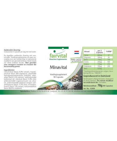 Fairvital | Minavital VEGAN - multiminerals and trace elements with 300mg calcium 100mg magnesium 15mg zinc 200 g chromium 1 - Buy Online on GoSupps.com