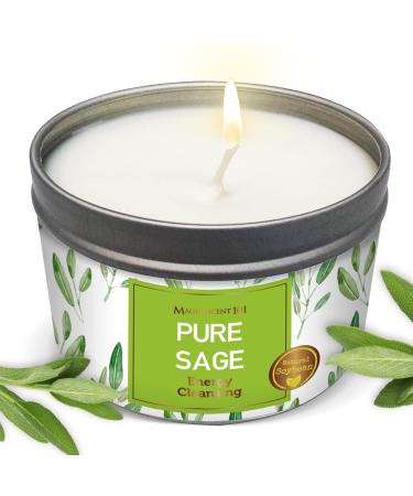 Magnificent 101 White Sage Smudge Candle for House Energy Cleansing, Aromatherapy, and Meditation  Natural Soy Wax Scented with White Sage  6 oz Tin Holder Ideal for Mens and Womens Dcor Styles Pure Sage