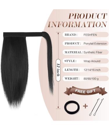 FESHFEN Straight Ponytail Extension | Natural Long Ponytail Hairpiece Medium Brown 12 | Clip in Synthetic Wrap Around Ponytail for Women Girls - Buy Online on GoSupps.com