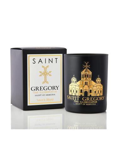 SAINT Saint Gregory The Illuminator Scented Candle with Prayer Prayer Coin and Holy Oil Saint of Armenia Soy Coconut Aromatherapy Candle with 80 Hour Burn Time Special Edition Sandalwood Musk Coconut Rose Bergamot