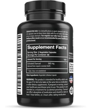 Organic Coconut Activated Charcoal Capsules - 180 Pills for Detox, Teeth Whitening, Constipation, Bloating, Gas, and Heartburn Relief - Vegan & Pure Coconut Supplement - Buy Online on GoSupps.com