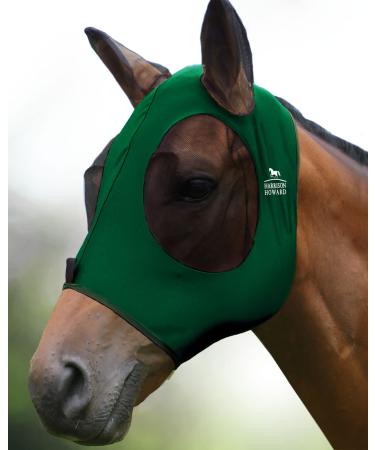 Harrison Howard Super Comfort Stretchy Fly Mask Large Eye Space with UV Protection Skin with Breatatability Dark green (L) Large dark green - Buy Online on GoSupps.com