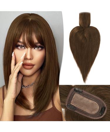 Ruwiss real hair hair topper for women crown topers with pony short wigs hair parts for thin hair 7.5 * 13cm silk base 100% real human hair clip in topper 30 cm 40g (medium brown) 30cm (with pony) medium brown - Buy Online on GoSupps.com