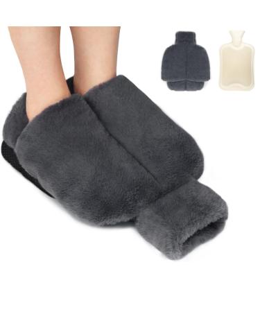 Warmth foot warmer 2l large hot water bottle feet foot warmer without electricity hot water bottle for the feet super soft and warm foot heating pads 2 in 1 foot heat bottle for women and men (dark gray 36x32cm)