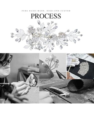 Wedding Hair Clip Crystal Bridal Hair Piece Hair Accessories for Women Girls Bridesmaid Handmade Flower Rhinestone Head Pieces Barrette Hair Pin (Sliver) - Buy Online on GoSupps.com