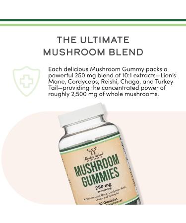 Double Wood Supplements Mushroom Gummies Supplement 60 Count - 2,500mg Equivalent from 250mg Lions Mane Cordyceps Reishi Chaga and Turkey Tail 10:1 Extracts Per Serving (for Immune Support) - Buy Online on GoSupps.com