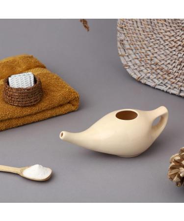 Premium Grade Ceramic Neti Pot for Sinus Relief - Dishwasher Safe - Cream Color - 225 ml Capacity - Buy Online on GoSupps.com