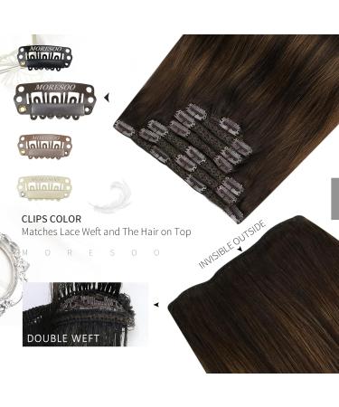 Moresoo Balayage Clip in Hair Extensions - 20 Inch Double Weft Brown Human Hair, 100G/7PCS #2/6/2 - Buy Online on GoSupps.com
