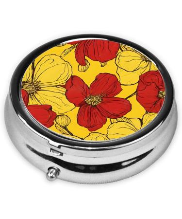 Pretty Poppy Flowers Round Pill Box | 3 Compartment Mini Decorative Travel Medicine Organizer - Buy Online on GoSupps.com