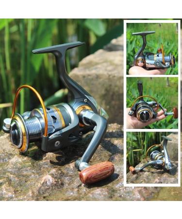Sougayilang Spinning Fishing Reel | Left/Right Interchangeable Wood Handle | Metal Body | 5.2/5.1 Gear Ratio | 11BB | Inshore, Boat, Rock, Freshwater, Saltwater Fishing - DK1000 - Buy Online on GoSupps.com