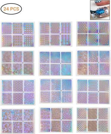 Kedejin Nail Stickers 24 Sheets DIY Nails Stamping Template Nail Stickers Irregular Grid Stencil Reusable Nail Art Vinyls Hollow Stickers - Buy Online on GoSupps.com
