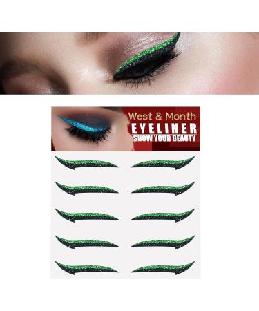 Stick On Glitter Eyeliner - 5 Pairs Instant -Adhesive Eyeliner Stencil Glitter - Easy to Apply Eyeliner Tool Sticker Eyeliner Winged Eyeliner Stencil for Eye Makeup Tool Pochy Green (Five Pairs) - Buy Online on GoSupps.com