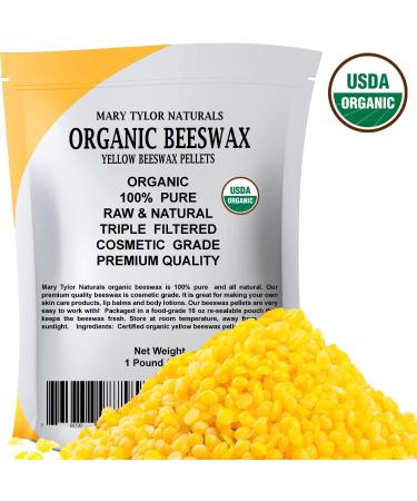 Organic Yellow Beeswax Pellets 1lb - USDA Certified Premium Cosmetic Grade Wax for DIY Lip Balm, Body Creams, Lotions - Mary Tylor Naturals - Buy Online on GoSupps.com