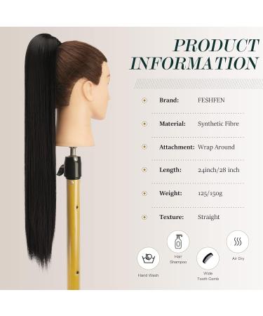 FESHFEN Straight Ponytail Extensions Long Wrap Around Ponytail Synthetic Clip in Pony Tail Hair Extensions Natural Black Hairpiece for Women 24 inch 24 inch (Pack of 1) Natural Black - Buy Online on GoSupps.com