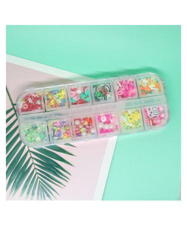 RT 12Grids Slime Beads Box Rhinstone Pearl Fruits Slices Sprinkles for Craft DIY Crystal Mud Filler Accessories Nailart Decoration Y420 (Color : A)