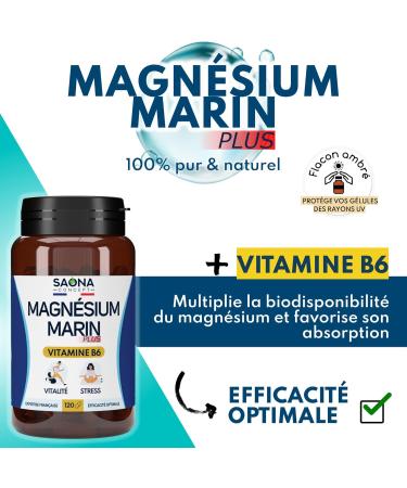 Marine Magnesium - Vitamin B6 | Fatigue - Stress - Sleep | 300 mg/d | 120 Capsules | 4 months treatment | Made in France - Buy Online on GoSupps.com