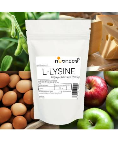 Nutrics 700mg L LYSINE 90 V Capsules (1 Month Supply) Suitable for Vegan Vegetarian Halal Kosher