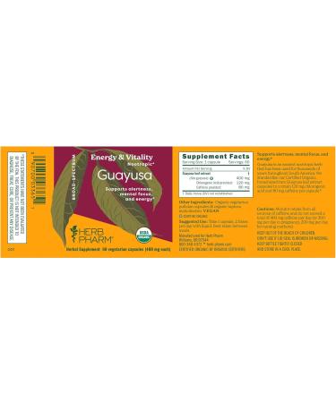 Herb Pharm Guayusa Capsules: USDA Organic Nootropic Brain Supplements for Focus Herbal Nootropic & Energy Support| 60 Vegan Capsules 30 Day Supply* - Buy Online on GoSupps.com