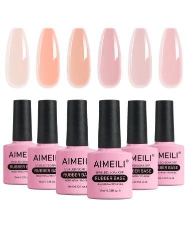 AIMEILI Hema Free Rubber Base Gel For Nails  Soak Off U V LED Clear Sheer Gel Nail Polish  4 in 1 Nail Strengthen/Enhance/Base Coat/Color Gel Polish Set Of 6pcs X 10ml - Kit 47 KIT4 - Buy Online on GoSupps.com