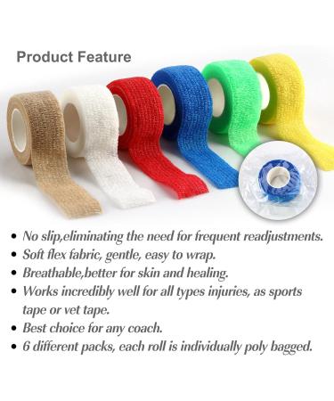 Self Adhesive Bandage Wrap - 1 Inch 6 Pack - Elastic Vet Wrap for Sports Injury Wrist Ankle - Buy Online on GoSupps.com