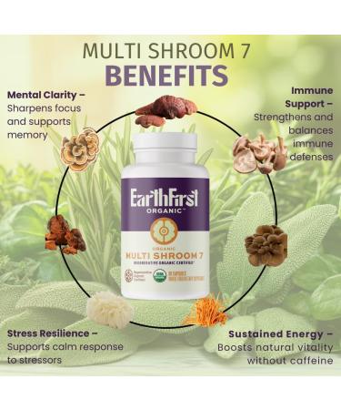 EarthFirst Organic Multi Shroom 7 Regenerative Organic Certified 7-Mushroom Blend Daily Focus Immune & Vitality Support Lion s Mane Reishi Chaga Cordyceps 90 Vegan Tablets - Buy Online on GoSupps.com