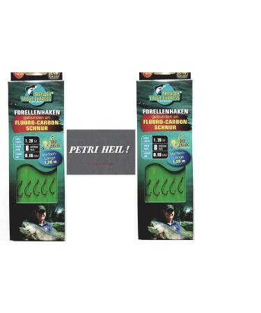 Set: 2-6 packs bound trout hook (10-30 pieces) on fluoro carbon cord leader hook size 4 6 & 8 from Behr + free Petri Heill!Sticker 2 packs of hook size 8