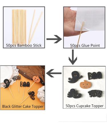 50pcs Halloween Ghost Boo Cupcake Toppers - Glitter Black Ghosts Orange Pumpkins Halloween Theme Baby Birthday Party Cupcake Decorations Halloween-50pcs - Buy Online on GoSupps.com