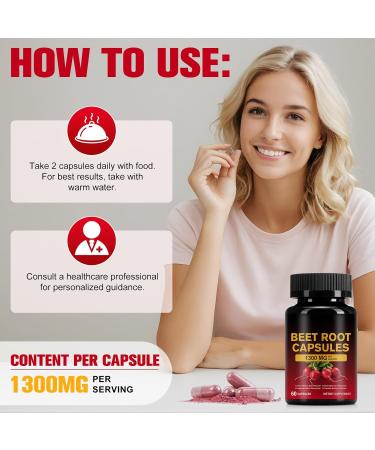 Beet Root Capsules 1300mg - Beetroot Supplement for Healthy Circulation Energy & Endurance - Non-GMO Vegan Beet Extract (1 Pack) 60 Count (Pack of 1) - Buy Online on GoSupps.com