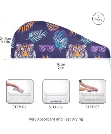 Pineapple Tiger Hair Towel 2 Pack - Super Absorbent Quick Dry Hair Turbans for Women & Girls - Buy Online on GoSupps.com