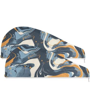 Dark Blue Khaki Abstract Graffiti Hair Towel 2 Pack - Super Absorbent Quick Dry Hair Turbans for Women & Girls | Stylish Hair Drying Solution - Buy Online on GoSupps.com