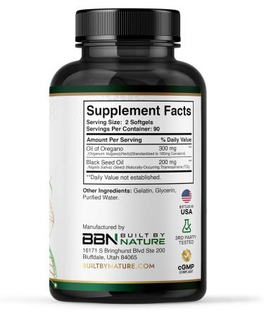Built by Nature Oil of Oregano with Black Seed Oil Oregano Oil Capsules Immune Support Supplement High Carvacrol & Thymoquinone Antioxidants 180 Softgels - Buy Online on GoSupps.com