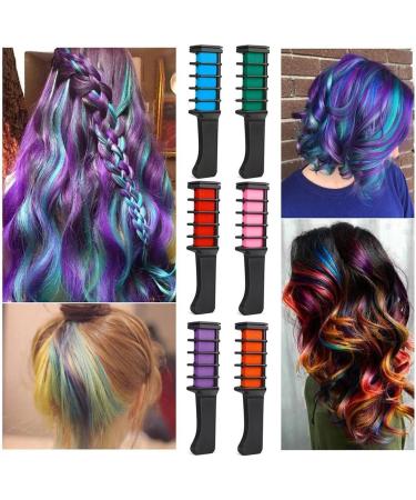 Hair Chalk Comb Set of 6 PCS Temporary Hair Color Dye for Girls and Boys Dress Up Party Cosplay Festivals Salon Art DIY Hair Style Highlighting Easy Dye and Wash Out - Buy Online on GoSupps.com