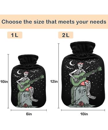 NAANLE Skull Skeleton Guitar Hot Water Bottle with Cover | 1L Hand/Foot Warmer for Pain Relief | Heat & Cold Therapy - Buy Online on GoSupps.com
