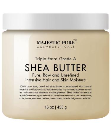 Majestic Pure Shea Butter - Raw Unrefined Premium Grade - Moisturizer for Dry Skin, Face, Body, Lips and Hair - Skin Care, Hair Care & DIY Recipes - for Men and Women - Packaged in USA - 16 Oz