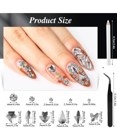 1300Pcs Crystal Nail Rhinestones Set with Pickup Pen & Tweezer - Multi Shapes 3D Rhinestones for Nail Art, Makeup & Crafts - Transparent - Buy Online on GoSupps.com