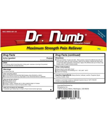 Dr. Numb 5% Lidocaine Cream - Maximum Strength Pain Relief for Hemorrhoids - 30g (2 Pack) - Buy Online on GoSupps.com