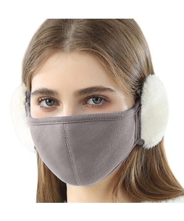 Jacekee Winter face cover for women - cloud -shaped face cover for men outdoors with rabbit fur earmakers |Soft ear protector slim face cover gray