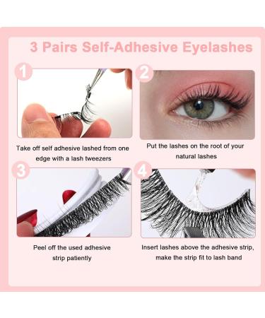 3 Pairs Self-Adhesive Eyelashes Reusable False Eyelashes with Tweezers No Glue Needed Natural Look Like Lash Extensions Waterproof Glueless Eyelashes - Buy Online on GoSupps.com