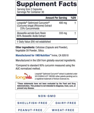 1MD Nutrition CurcuminMD Plus - Turmeric Curcumin with Boswellia Serrata - 285x More Absorbable | Joint Stiffness, Muscle Recovery, and Mood Support | 180 Capsules (3-Pack) 60 Count (Pack of 3) - Buy Online on GoSupps.com